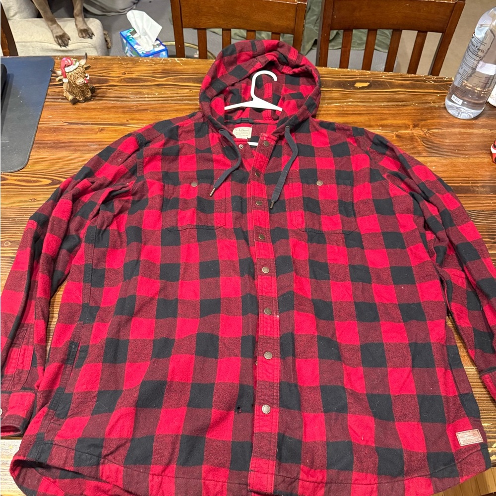 L.L. Bean Red and Black Plaid Shirt Jacket